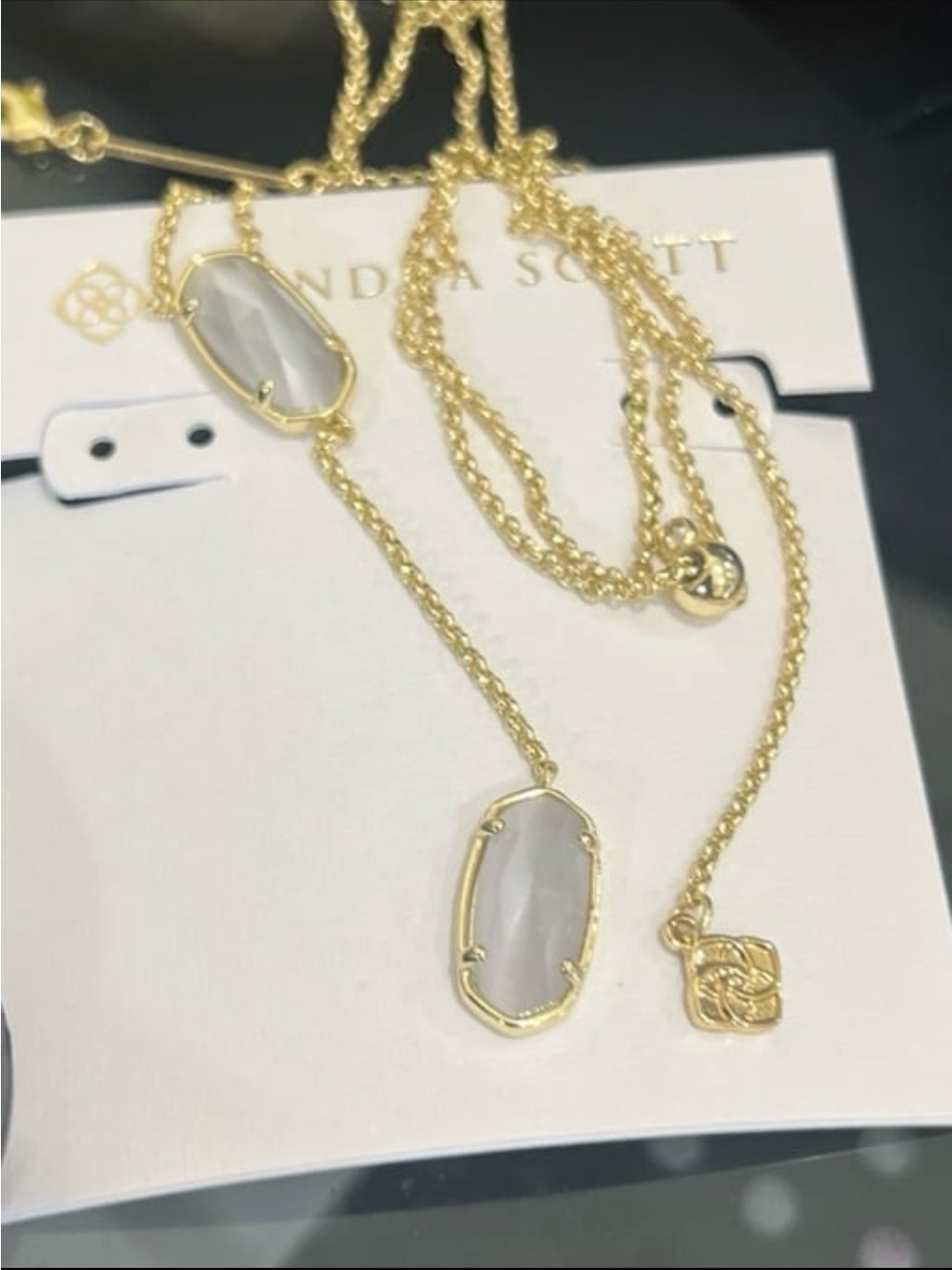 Kendra Scott Elisa framed Y necklace in gold plating new in slate cats eye